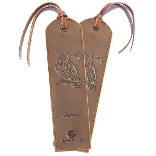 Produktbild: Handgefertigtes Leder Lesezeichen mit Eule Design + Traditionellem Quasten Lesezeichen Echtleder Einzigartige Geschenke Für Frauen, Männer, Kinder & Freunde - 2 Leather Bookmarks