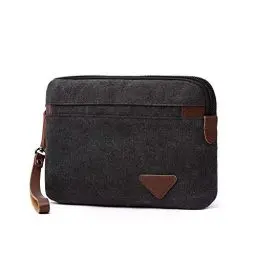 Produktbild: Handgelenk-Handtasche für Herren Canvas Geldbeutel Reißverschluss-Etui Karte Münze Bargeld Telefon Packung Lange Brieftasche Handtasche Gent Pouch Tasche mit Handschlaufe Zubehör Organizer (schwarz)