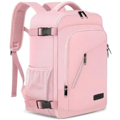 Produktbild: Handgepäck Rucksack 40x20x25 für Ryanair Klein Reiserucksack für Damen Handgepäck Flugzeug Rucksack Laptop Rucksack 14 Zoll mit USB Ladeanschluss Reisetasche für Frauen,Rosa