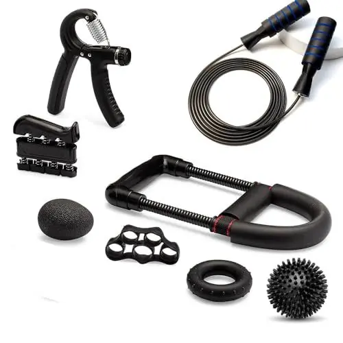 Produktbild: Handgriff-Stärker-Set (8er-Pack), Einstellbarer Griffkrafttrainer, Fingertrainer Und -Strecker, Handgelenktrainer, Springseil, Handkraft-Trainingsset Für Muskelaufbau Und Verletzungsrehabilitation Usw