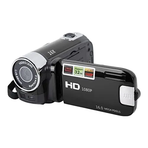 Produktbild: Handheld-Video-Camcorder, 1080P 16 MP DV-Kamera, 2,7-Zoll-TFT-drehbarer Bildschirm, 16-Fach Vlogging-Video für Kinder, Digitalzoom mit USB-Kabel, Schwarzer -DV-Player (Schwarz)