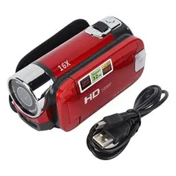 Produktbild: Handheld-Videocamcorder, 1080P 16MP DV-Kamera 16x Digitalzoom-Videokamera mit Drehbarem 2,7-Zoll-TFT-Bildschirm und USB-Kabel (Rot)