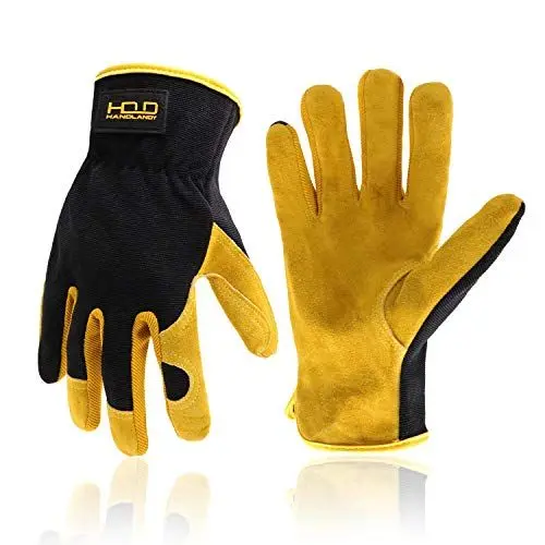 Produktbild: HANDLANDY Herren Gartenhandschuhe aus Leder, Arbeitshandschuhe für Garten & Bauarbeiten, Geschickliche & atmungsaktive Bauhandschuhe (L)