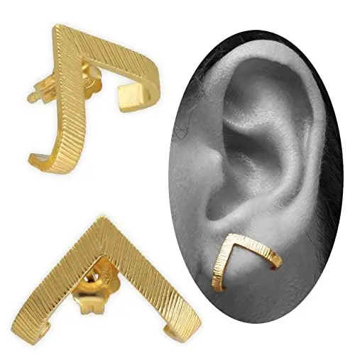 Produktbild: Handmade geschenk für sie Vergoldet 925 Sterling Silber Ohrstecker, Dreieck Ohrringe, minimalistische hypoallergene Ohrringe, moderne ungewöhnliche Ohrringe, Huggie Ohrringe