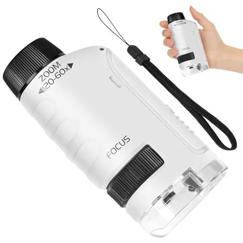 Produktbild: HRGOYY Handmikroskop für Kinder,60x-120x Tragbares Mikroskop für Kinder,Pocket Microscope für Wissenschaftliche,Mini Kinder Mikroskop für Experimente zu Hause und für den Außenbereich