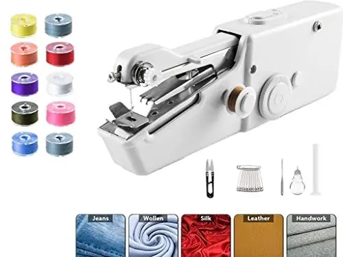Produktbild: HandNähmaschine mit Nähzubehör, Tragbare Elektrische Nähmaschine für Anfänger, Einfach Zu Bedienen, Haushalts Handnähmaschine für Stoff Kleidung, Leder, Vorhänge und Leinwand