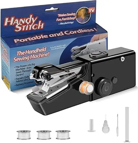 Produktbild: Handnähmaschine, Handnähmaschine mit Unterfaden, Mini Nähmaschine für DIY-Nähprojekte zu Hause, Mini Handnähmaschine Elektrisch für Kleidung Vorhänge Plüschtiere