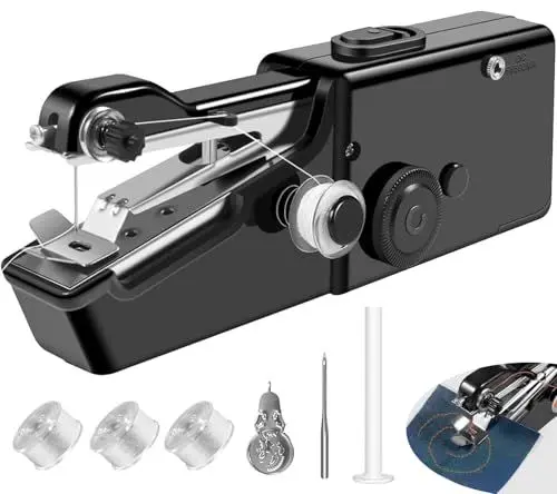 Produktbild: Handnähmaschine Tragbare, Schnelles Nähen Mini Nähmaschine für Anfänger Nähmaschinen mit Spulen für Zuhause, Reisen und DIY, Nähmaschinen mit Zubehör, Handnähmaschine mit Unterfaden für Stoffe
