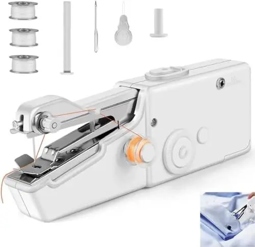 Produktbild: Handnähmaschine mit Unterfaden, Tragbare Mini Nähmaschine mit Zubehör, Hand Nähmaschine für Anfänger Zuhause DIY Nähen Kleidung Vorhänge Basteln