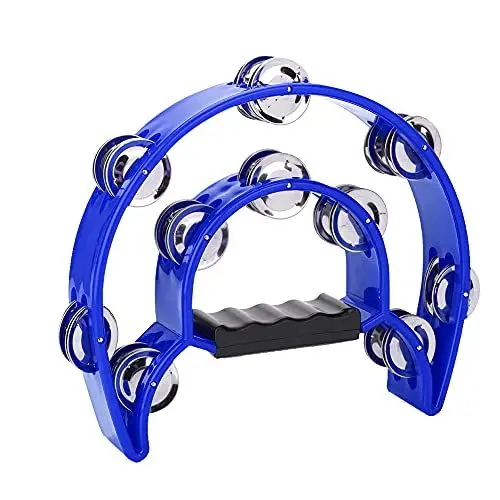 Produktbild: Hand-Percussion, Double Jingles Tamburin, Zweireihiges Metal Jingles Handbell Percussion-Musikinstrument mit Griff für Erwachsene, Kirche, KTV, Party (BLUE)