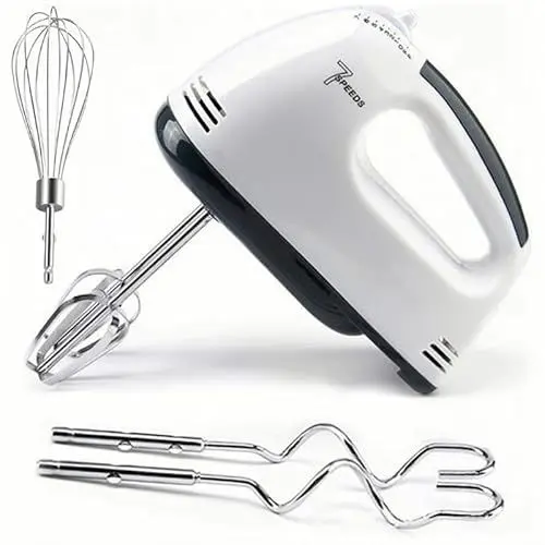 Produktbild: Handrührer Elektrisch-Handrührgerät, 7 StuFen Handmixer, Enthalten 2 Rührbesen, 2 Edelstahl-Knethaken, 1 Schneebesen, spülmaschinenfest | Weiß