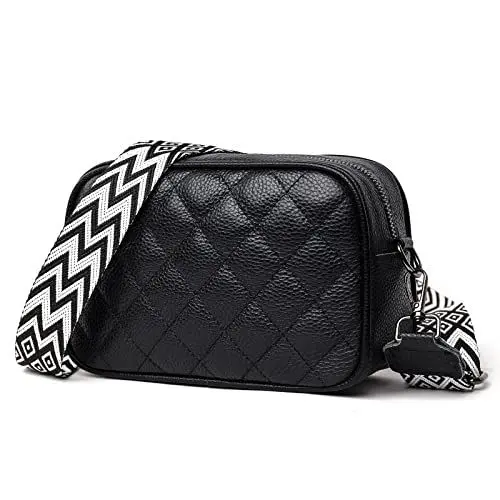 Produktbild: Handtasche Damen Umhängetasche Kleine - Breiter Gurt Crossbody Bag Leder Gesteppte Tasche Damen Klein Bauchtasche Stylisch Schultertasche Handytasche, Fraun Crossbag für Arbeiten Reisen Lässig