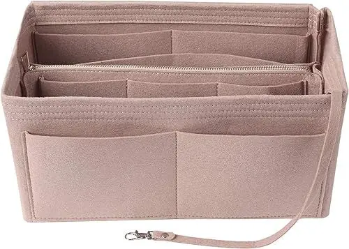 Produktbild: Handtaschen Organizer, 2 in 1 Bag in Bag Einsatz mit Schlüsselkette Filz Taschenorganizer für Damen, Innentaschen für Handtaschen mit Abnehmbare Reißverschluss Tasche Schlüsselanhänger (Khaki M)