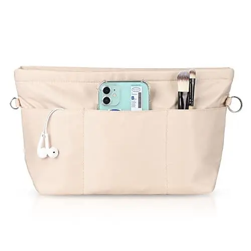 Produktbild: Handtaschen Organizer, Etercycle Taschenorganizer Nylon mit Schlüsselbund, Innentaschen Wasserdicht für Handtaschen Organizer (Beige, Mittel)