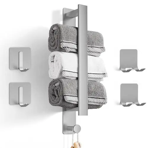 Produktbild: Handtuchhalter Ohne Bohren, Gästehandtuchhalter Selbstklebend Handtuchhalter Gäste 40 cm, mit 2 Handtuchhaken 2 Rasiererhalte(Silber)