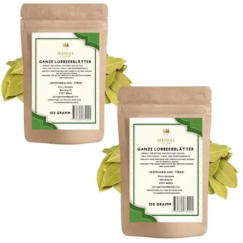 Produktbild: Handverlesene Lorbeerblätter 200g – Ganze getrocknete Blätter aus der Türkei – Intensives Aroma, ideal für Suppen, Eintöpfe und mediterrane Gerichte (200 Gramm)