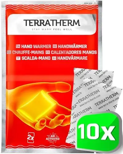 Produktbild: TerraTherm Handwärmer, Fingerwärmer für 12h warme Hände, Wärmepads Hand durch Luft aktiviert, 100% natürliche Wärme, Taschenwärmer, 10 Paar