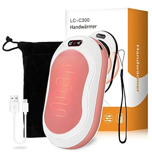 Produktbild: Handwärmer Wiederaufladbar, USB Taschenwärmer mit 10000mAh Tragbarer Powerbank Elektrisch Handwärmer, Digital mit 40° C, 50° C, 60° C Temperaturanzeige, fur Frauen, Mann, Outdoor-Sportarten (Rosa)