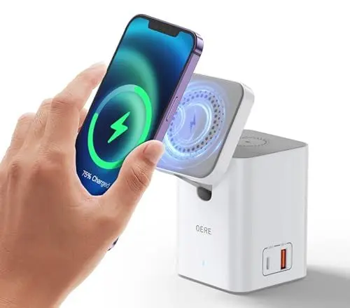 Produktbild: Handy Mag-Safe 30 W magnetisches kabelloses Ladegerät, Schnelles Aufladen sicheres Multifunktion GaN Charger 4-in-1 Ladestation.