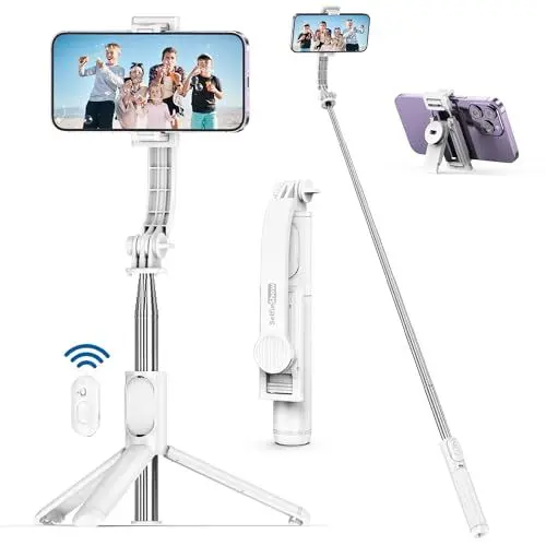 Produktbild: SelfieShow Handy Stativ, Selfie Stick Stativ für iPhone, Erweiterbar mit Abnehmbarer Fernbedienung & Handyhalterung, 360° Drehbar für Vlog/Einzelne Selfie/Gruppenfoto
