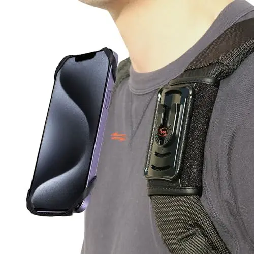 Produktbild: Handyhalterung Rucksack, Klemmhalterung für Handy, Rucksack-Gurt-Clip für Handy mit Abnehmbarer Passform, Wandern/Klettern/Outdoor, Schwarz