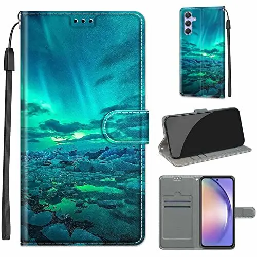 Produktbild: Handyhülle Kompatibel with Samsung Galaxy A24 4G, Flip Wallet PU Lederhülle Klapphülle Magnetische (Standfunktion) (Kartenfächern) Schutzhülle für Galaxy A24 4G Grüner Laser