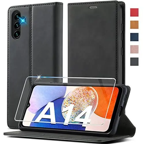 Produktbild: Ailicici Handyhülle für Samsung Galaxy A14 5G/4G Hülle Leder, Mit Schutzfolie, Brieftasche Schutzhülle für Samsung A14 Hülle Stoßfest Case Flip Wallet Leder Klappbar für Samsung Galaxy A14 Hülle