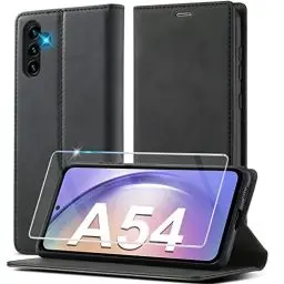Produktbild: Handyhülle für Samsung Galaxy A54 5G Hülle Leder (Mit A54 Schutzfolie) für Samsung Galaxy A54 Hülle Klappbar Leder Flip Wallet 360 Stoßfeste Case Schutzhülle Klapphülle für Samsung A54 Hülle Holster