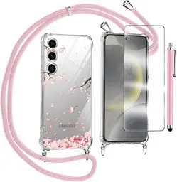Produktbild: Handykette Kompatibel mit Samsung Galaxy A56 Hülle mit Displayschutzfolie Schutzfolie, Necklace Handyhülle mit Abnehmbar Kordel zum Umhängen Silikon Case Schutzhülle mit Band, Rosa