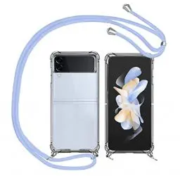 Produktbild: Handykette Kompatibel mit Samsung Galaxy Z Flip 4 5G Hülle,Necklace Handyhülle mit Abnehmbar Kordel zum Umhängen Transparent Silikon Schutzhülle mit Band in Violett