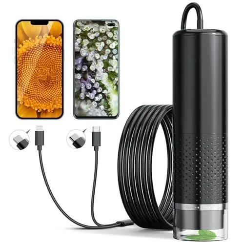 Produktbild: Handy-Mikroskop, Ashfly USB Mikroskop für Kinder 10 Bis 200X tragbares Taschenmikroskop, 3 Stufen einstellbar LED Lights Mikroskop Digital für iOS& Android (Bildungsgeschenk)