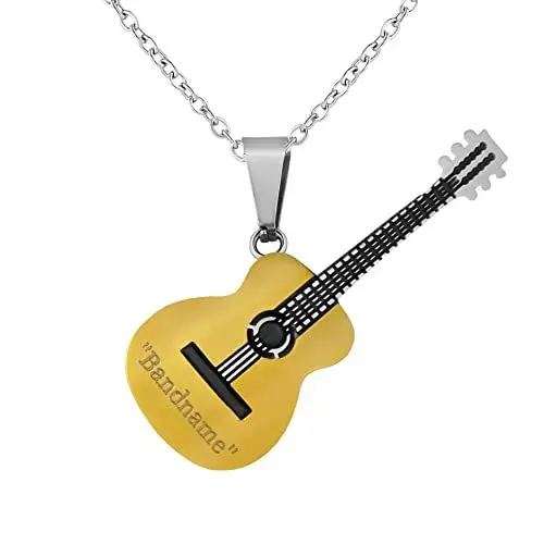 Produktbild: Hanessa Personalisierte Kette mit Gravur Edelstahl 45-60 cm mit Anhänger Gitarre in gold - Personalisierte Halskette für Männer und Frauen - Personalisierter Schmuck Damen Herren