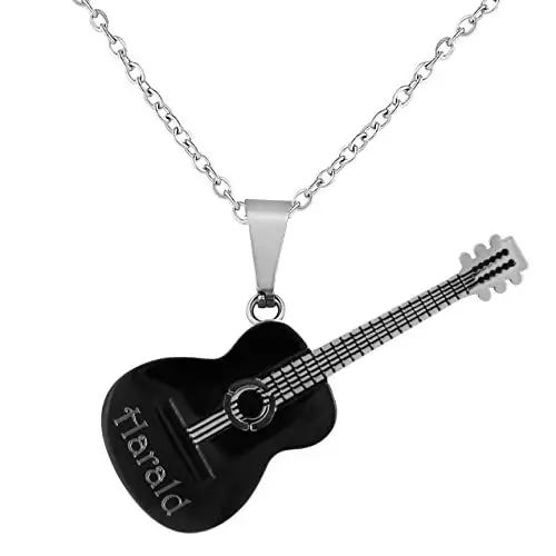 Produktbild: Hanessa Personalisierte Kette mit Gravur Edelstahl 45-60 cm mit Anhänger Gitarre in schwarz - Personalisierte Halskette für Männer und Frauen - Personalisierter Schmuck Damen Herren