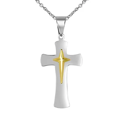 Produktbild: Hanessa Personalisierte Kette mit Gravur Edelstahl 45-60 cm mit Anhänger Kreuz in silber gold - Personalisierte Halskette für Männer und Frauen - Personalisierter Schmuck Damen Herren