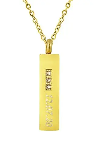 Produktbild: Hanessa Personalisierte Kette mit Gravur Edelstahl 45-60 cm mit Anhänger Stab mit Strass-Steinen in gold - Personalisierte Halskette für Frauen - Personalisierter Schmuck Damen