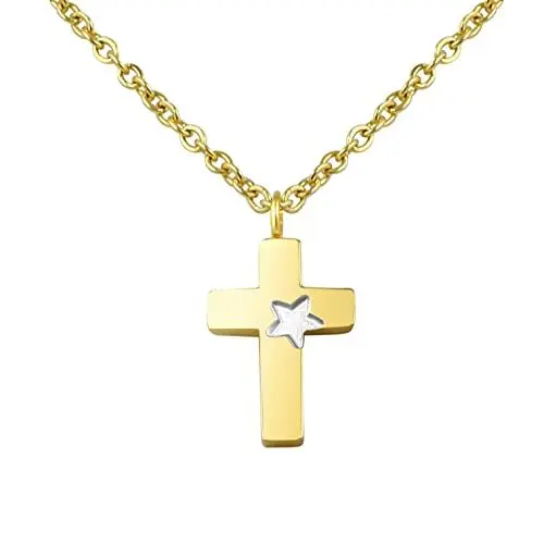 Produktbild: Hanessa Personalisierte Kette mit Gravur Edelstahl 50 cm mit Anhänger Kreuz in gold - Personalisierte Halskette für Frauen - Personalisierter Schmuck Damen