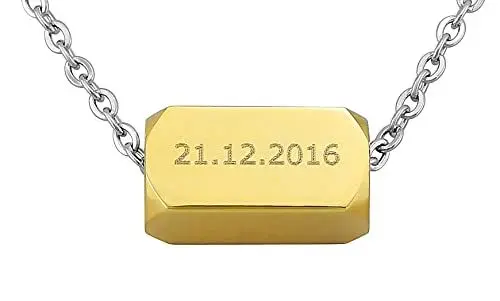 Produktbild: Hanessa Personalisierte Kette mit Gravur Edelstahl 60 cm mit Anhänger Quader in gold - Personalisierte Halskette für Männer und Frauen - Personalisierter Schmuck Damen Herren