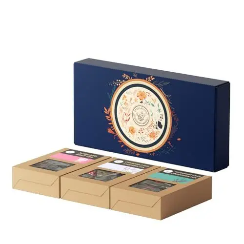 Produktbild: HANFANGLING Kräutertee Geschenkbox, Rosen- und Minze-Tee, Kamille- und Lavendel-Tee, Beifußblatt-Zimt-Tee, drei Sorten Kräutertee-Kombination, schöne Geschenkbox-Verpackung