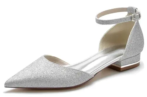 Produktbild: Hanfike Braut Hochzeits Flacheschuhe fur Damen Glitzer Abendschuhe Komfort Party Prom Flache Schuhe JY246 Silber EU 41