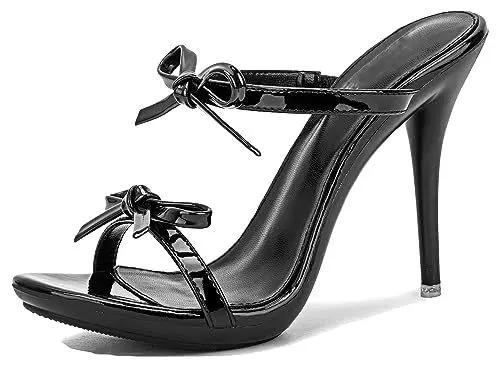 Produktbild: Hanfike Elegante Pantoletten Damen mit Absatz Offene Zehenpartie Mules Sandalen Schwarz EU 35