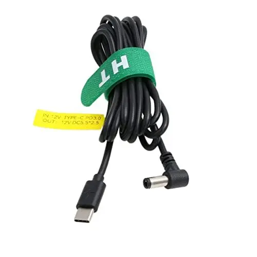 Produktbild: HangTon 12 V PD Stromkabel, USB C auf Gleichstrom, 5,5 x 2,5 mm, rechtwinklig, für Blackmagic BMCC Kamera, Video-Assist, Monitor, Powerbank, 2 m