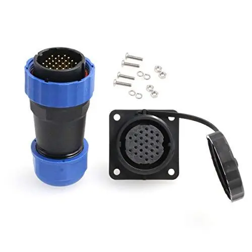 Produktbild: HangTon HE29 26-poliger Netzstecker aus Kunststoff, für den Außenbereich, wasserdicht, IP68, rund, männlich, weiblich, Draht, Stecker mit 4 Schrauben (26-polig, 5 A, 250 V)