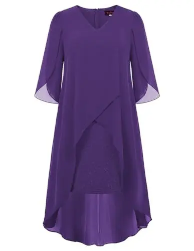Produktbild: Hanna Nikole Chiffon Festkleider Damen Schöne Midi Kleider für Hochzeit Dunkellila XL
