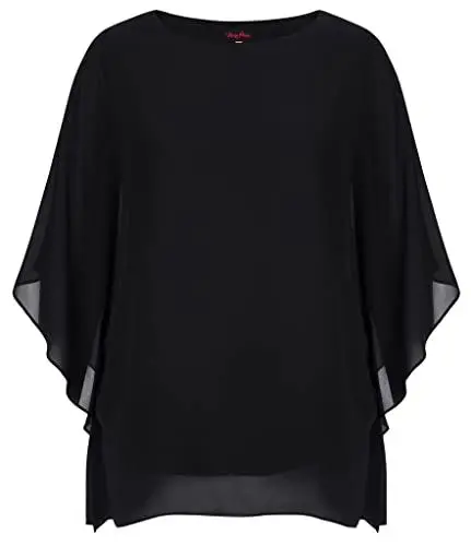 Produktbild: Hanna Nikole Damen Batwing Sleeves Tops Große Größen T-Shirt Mesh Blusenshirt Schwarz 56