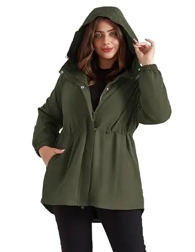Produktbild: Hanna Nikole Damen Große Größe Wasserdicht Langlebig Windbreaker Verstellbare Kapuze Windbreaker Elastische Bündchen Sport Komfortabel Damenjacke Armygreen 54