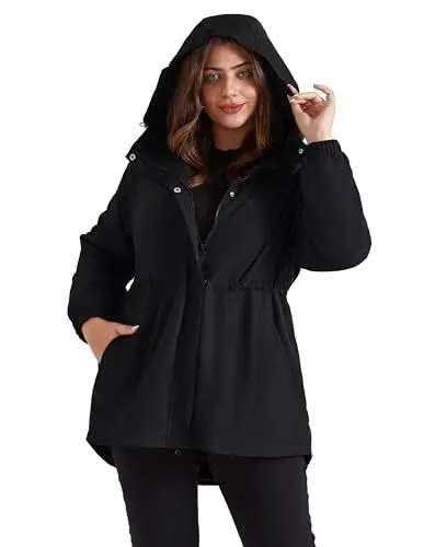Produktbild: Hanna Nikole Damen Große Größe Wasserdicht Schnell Trocknend Regenjacke Verstellbare Kapuze Windbreaker Elastische Bündchen Schnell Trocknend Outdoorjacke Black 54