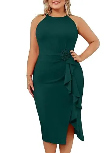 Produktbild: Hanna Nikole Damen Große Größen Elegante Neckholder Blumendekoration Festliche Kleider Abendkleid 529