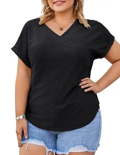 Produktbild: Hanna Nikole Damen Große Größen Frühling Mode Lose Bluse Einfarbig Elegant Shirt Schwarz 54