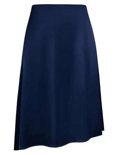 Produktbild: Hanna Nikole Damen Midirock Satin Rock Lang Hohe Taille Skirt Elegant Seide Sommer Midi Business Rock mit Reißverschluss
