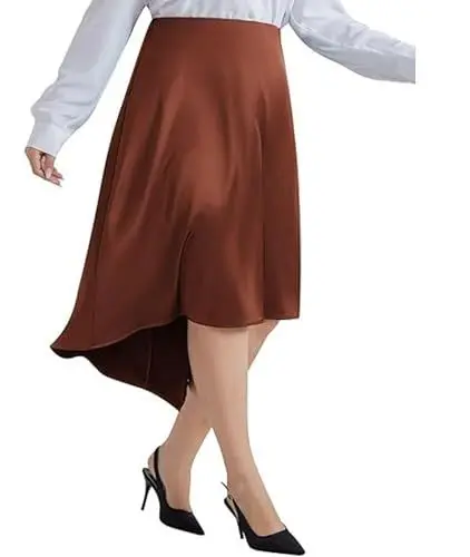 Produktbild: Hanna Nikole Damen Midi-Länge A-Linie Rock Plus Größe Elegant Hohe Taille Elastischer Stretch